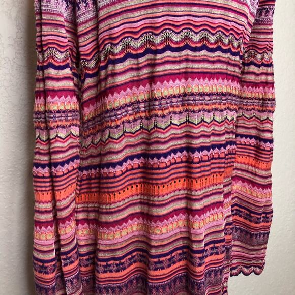 Chicos pink purple stripe crochet knit open front long cardigan size 2 or Medium - Picture 10 of 15